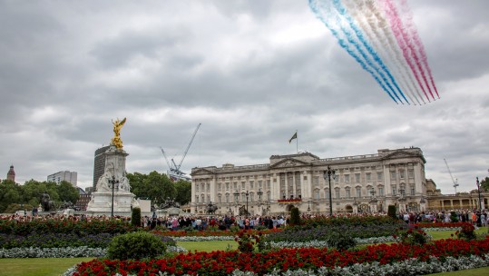 Hundreds Of Aircraft Fly Over Buckingham Palace For RAF 100