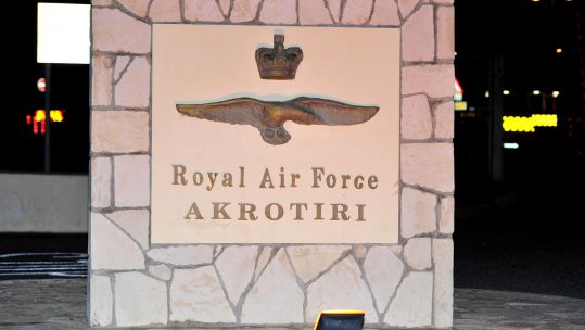 A sign at the entrance to RAF Akrotiri (Picture: PA).