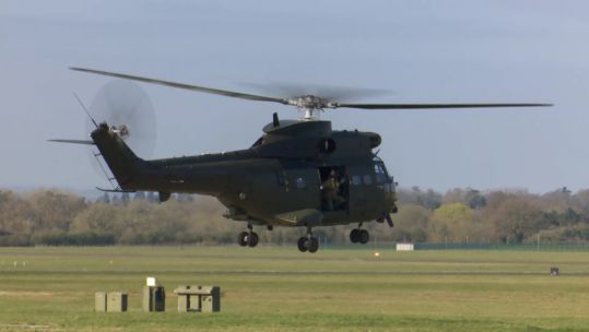 The Puma helicopter takes off from RAF Benson on its farewell flight