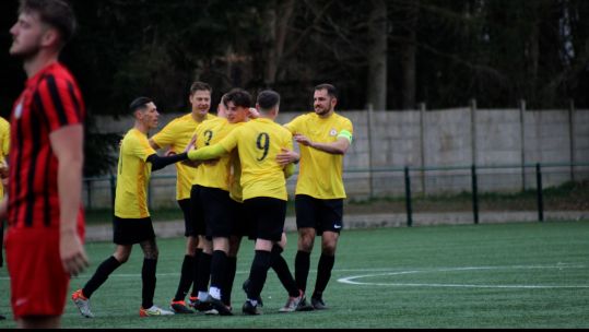 RAF Boulmer celebrate goal v RAF Leeming RAF Cup 2025 Credit RAF Football DATE 09042025.jpg 