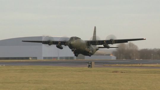 RAF C-130 Hercules takes off from RAF Brize Norton 100223 CREDIT BFBS.jpg