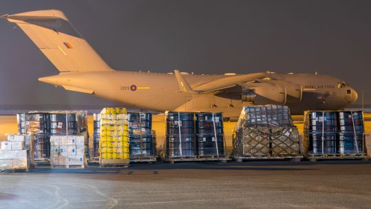 RAF C-17 Globemaster aircraft carrying UK aid for Syrians in crisis (Picture: RAF).