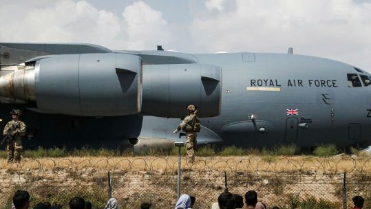 RAF C-17 aircraft at Kabul airport during evacuation flights from Afghanistan