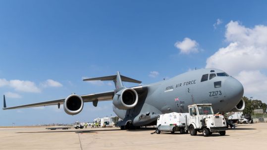 RAF C-17 delivers cold storage units to Beirut