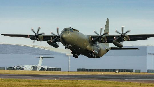 RAF C130 Hercules aircraft departing RAF Brize Northon 10022023 CREDIT MOD Crown Copyright