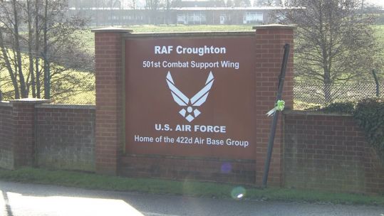 RAF CROUGHTON FRONT GATE Credit BFBS 200120
