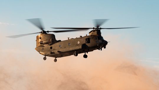 RAF Chinook from 27 Squadron deployed in California on Exercise Vortex Warrior