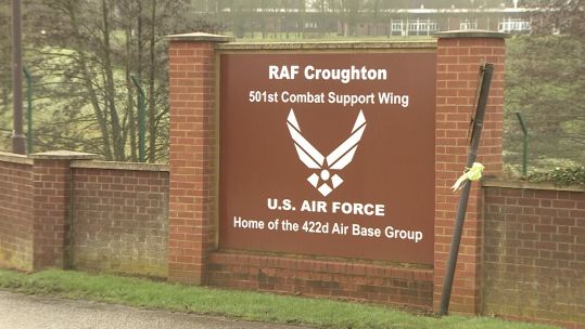 RAF Croughton entrance sign.