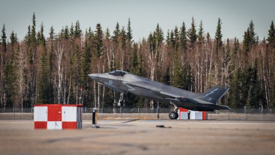 RAF F-35B landing at Eielson Air Force Base, Alaska during Ex Northern Edge (Picture: RAF).