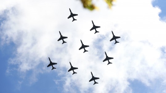 RAF Hawk jets fly over RAF Cranwell for RAF 100 rehearsal 030718 CREDIT PA