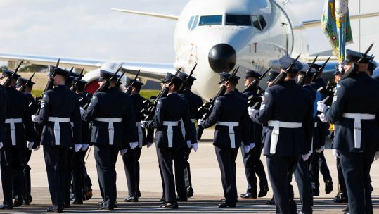RAF Lossiemouth celebrated two major events today with a new Standard being presented to CXX Squadron and the formal naming of the £100million Poseidon Strategic Facility as the Atlantic Building 01092021 CREDIT MOD