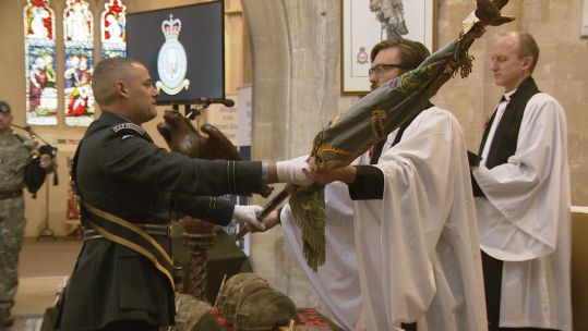 RAF Regiment No.2 Squadron lays old standard to rest 011119 CREDIT BFBS