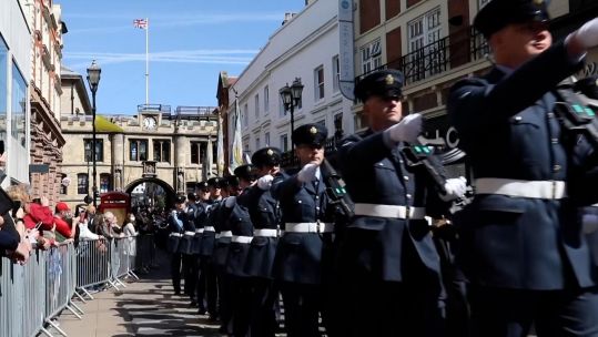 RAF Scampton and RAF Waddington personnel march through Lincoln for Freedom Parade 22042022 CREDIT BFBS.jpg