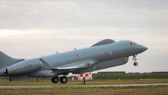 RAF Sentinel taking off, with the aircraft set to retire following its last operation