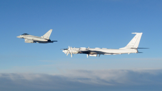 RAF Typhoon FGR4 fighters were scrambled to intercept Russian Tupolev Tu-142 maritime reconnaissance and anti-submarine warfare aircraft (Picture: MOD)