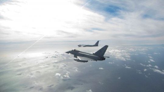 RAF Typhoon intercepts Russian aircraft off Scottish coast (Picture: MOD).