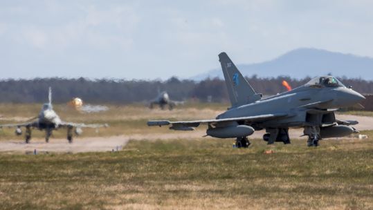 RAF Typhoon jets prepare to leave RAF Lossiemouth for Lithuania on NATO Baltic Air Policing Mission (Picture: RAF).