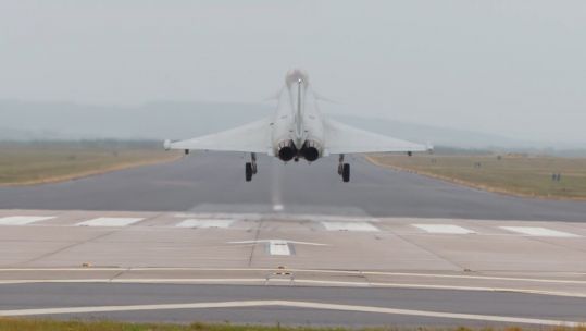 RAF Typhoon lands at RAF Lossiemouth.
