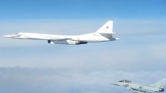 RAF Typhoon monitors a Russian Blackjacks long-range bomber (Picture: MoD).