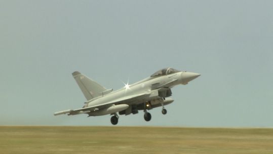RAF Typhoon takes off in Romania whilst deployed on NATO air policing mission over the Black Sea 