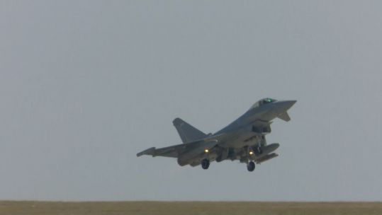 RAF Typhoon taking off in Romania after the UK takes control of NATO's air policing mission