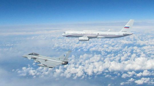 RAF Typhoons in Estonia scrambled today to intercept a Russian Air Force Tu-214 04072023 CREDIT RAF