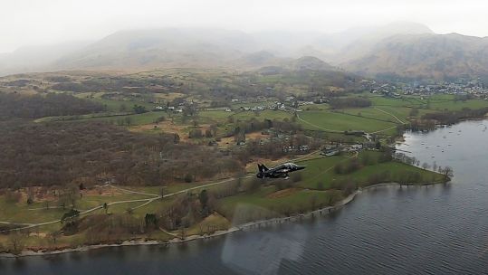 RAF conducts flypast over Coniston Water to mark 100th birthday of Donald Campbell 230321 CREDIT RAF