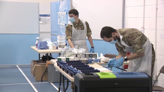 RAF personnel carry out COVID testing in Swadlincote, Derbyshire.