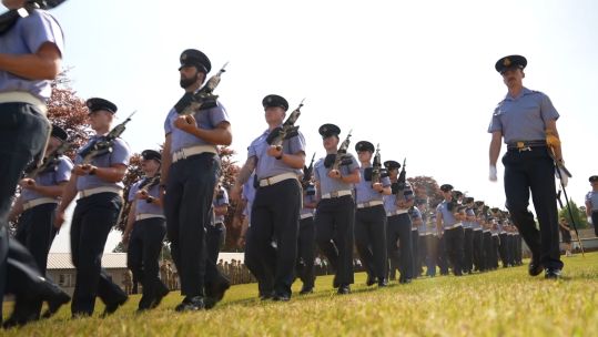 RAF personnel rehearse at Pirbright for the VE Day 80 parade