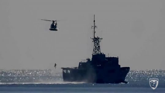 RAF personnel training for a terror incident on an oil platform 