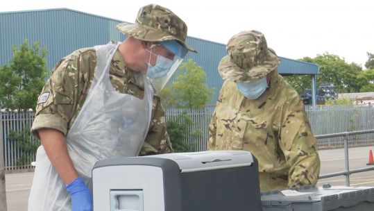 RAF reserves at Shrewsbury mobile testing unit covid19 coronavirus 150720 credit bfbs