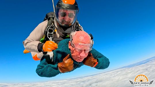 RAF veteran John Dyer taking part in skydive to mark his 90th birthday Credit RAF Association John Dyer skydive 030425