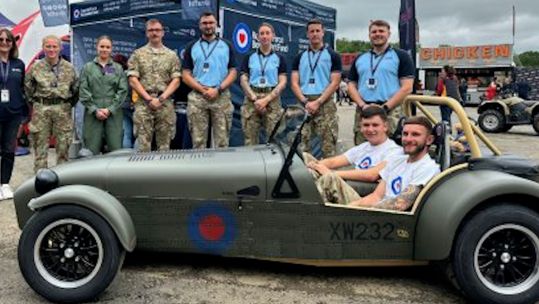 RAF volunteers and RAF Benevolent Fund proudly display Caterham Seven 360R at the Silverstone British Grand Prix 180724 CREDIT RAF Benevolent Fund