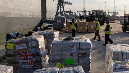 RFA Lyme Bay delivered 87 tonnes of aid for Gaza after docking in Egypt earlier this year