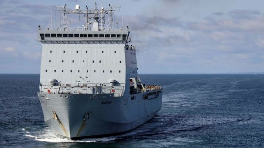 RFA Mounts Bay with embarked Royal Marines 100922 CREDIT MOD