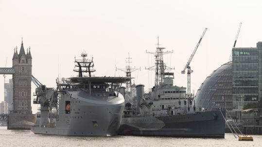 RFA Proteus in London, where she was formerly dedicated 101023 CREDIT Royal Navy