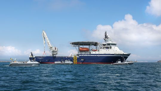RFA Stirling Castle in Portland Dorset for a series of tests as the navy looks to adopt autonomous minehunting systems