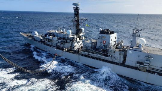 RFA Tiderace refuels HMS Kent during Exercise Joint Warrior, October 2022.