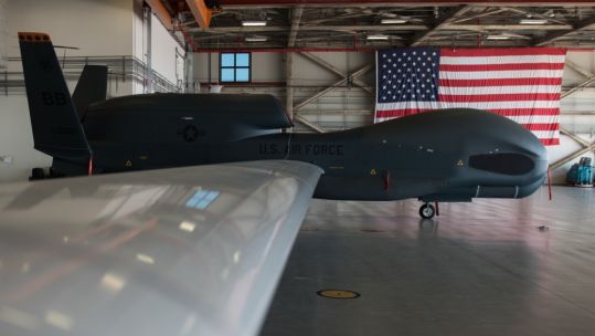 RQ-4 Global Hawk sits in hangar