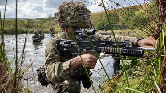 Recruits from 3 Platoon Gurkha Company trial wet gap crossing for Combat Infantrymen training in Otterburn 061020 CREDIT BFBS 