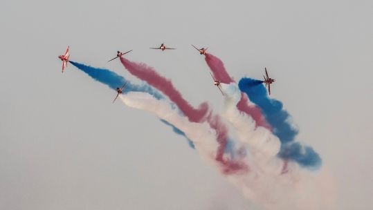 Red Arrows above Expo 2020 Dubai marking the opening week of the “the world’s greatest show"