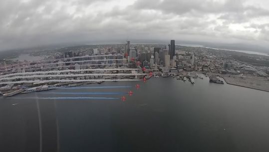 The Red Arrows fly over Seattle, USA (Picture: RAF).
