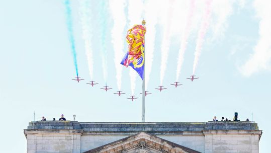 The Hawk T1 jets were powered by a blend of sustainable aviation fuel (Picture: Reuters/Mischa Schoemaker)