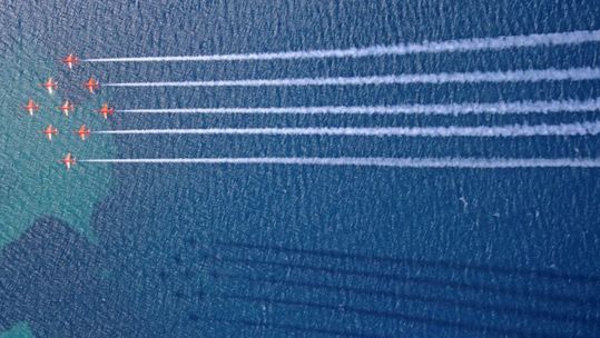 Red Arrows training in diamond formation in Greece on Exercise Springhawk (Picture: MOD).