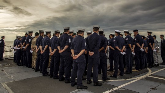 Remembrance service on HMS Argyll (Picture: MOD).