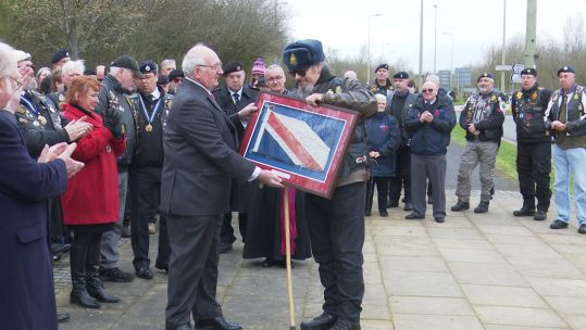 Repatriation Flag Gifted To RBL Riders Branch Credit BFBS 180319
