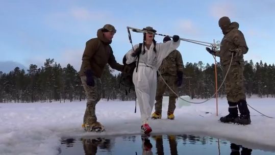 Reporter takes on Royal Marines ice breaker drills 290224 CREDIT BFBS