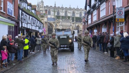 Rifles homecoming through Gloucester Credit BFBS 23.11.19