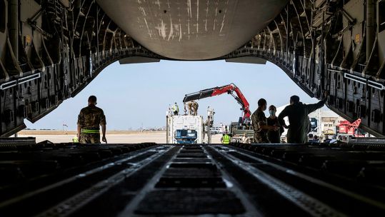 Royal Air Force C-17 aircraft, seen here at Beirut International Airport 15082020 CREDIT MOD