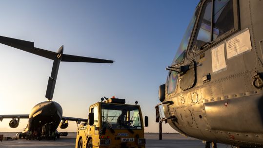 Royal Air Force C-17 airlifts Royal Navy Merlin back to the UK 21122023 CREDIT RAF